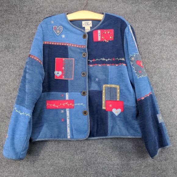Vintage Koret City Womens Blues Button-Up Patchwork Jacket Blue L Embellished - Picture 2 of 11
